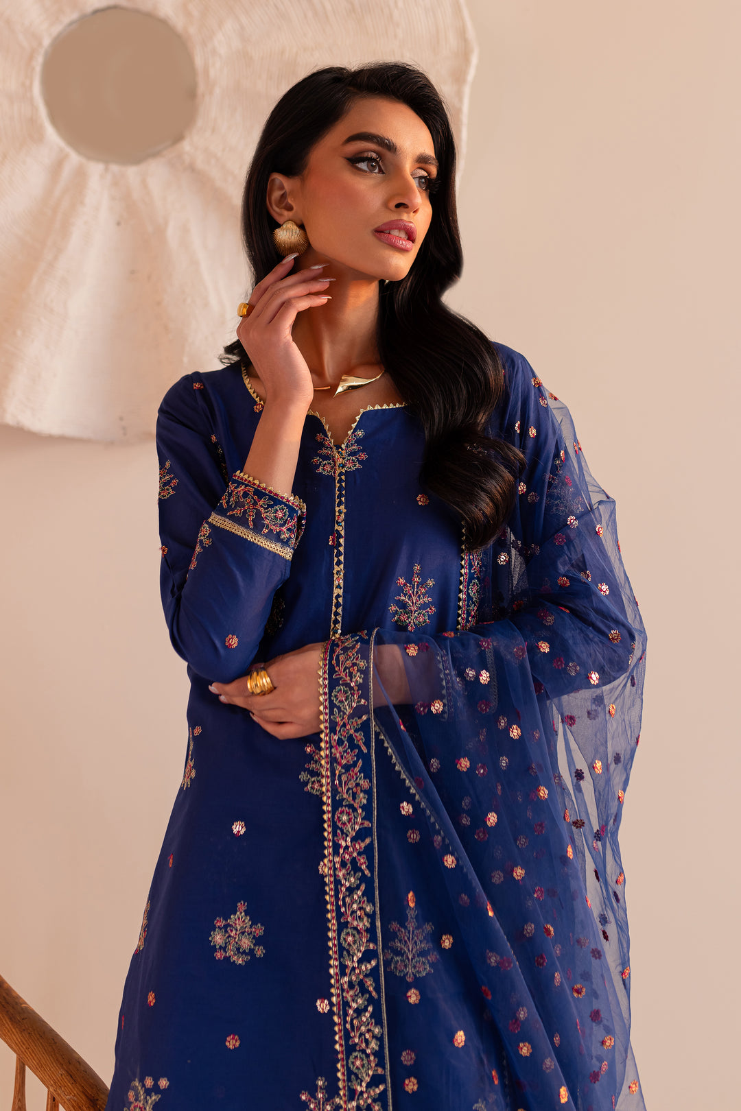 Bluish 3Pc - Embroidered Sharara Pret