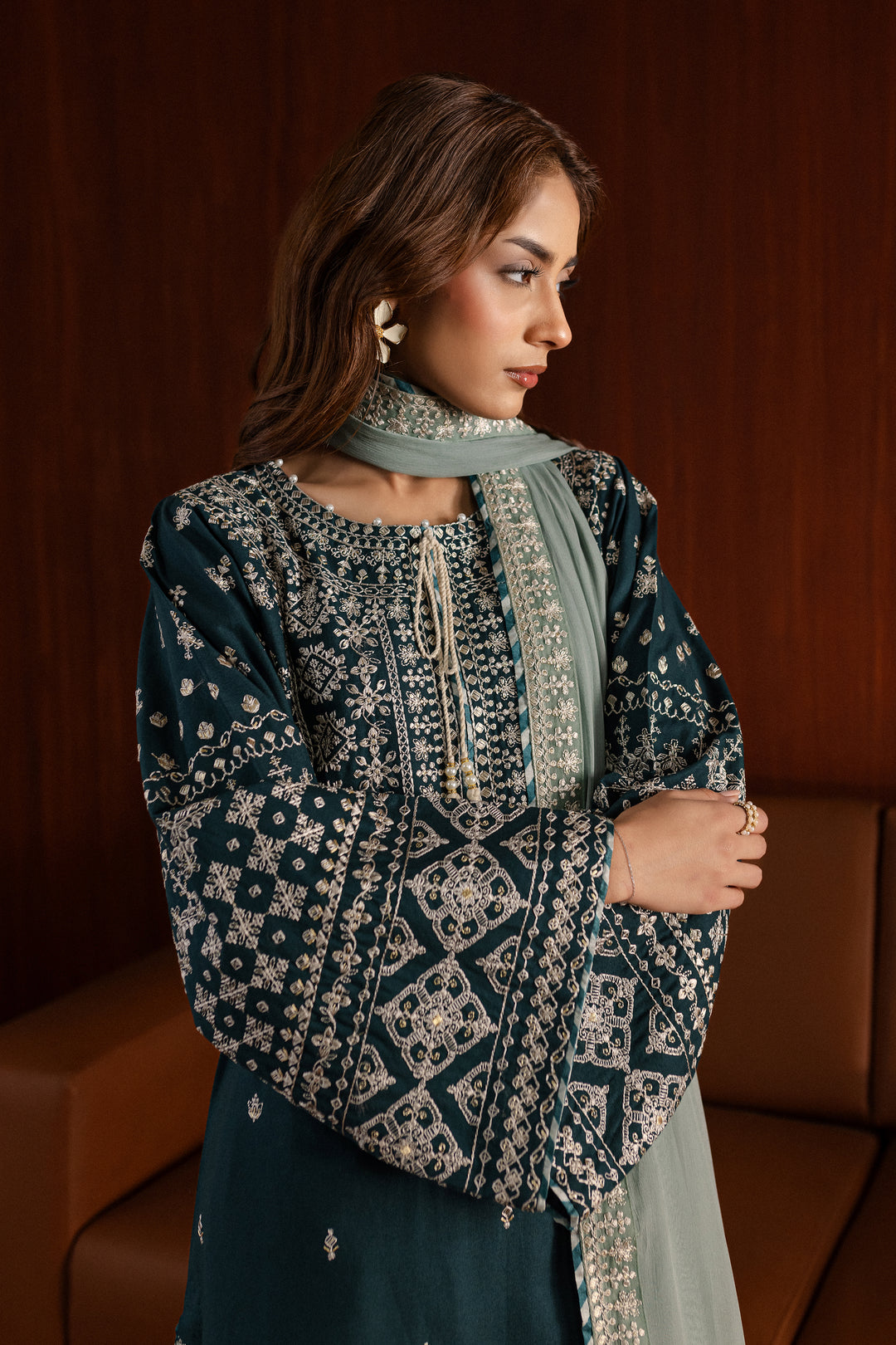 Ocean Jewel 3Pc - Embroidered Khaddar Dress