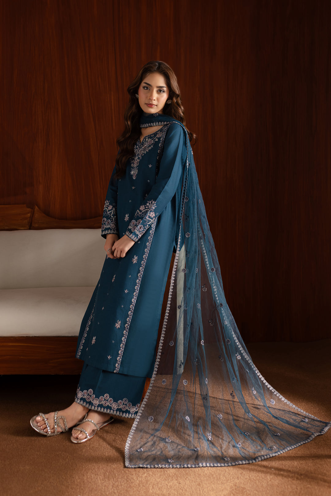 Blue Twinkle 3Pc - Embroidered Khaddar Dress