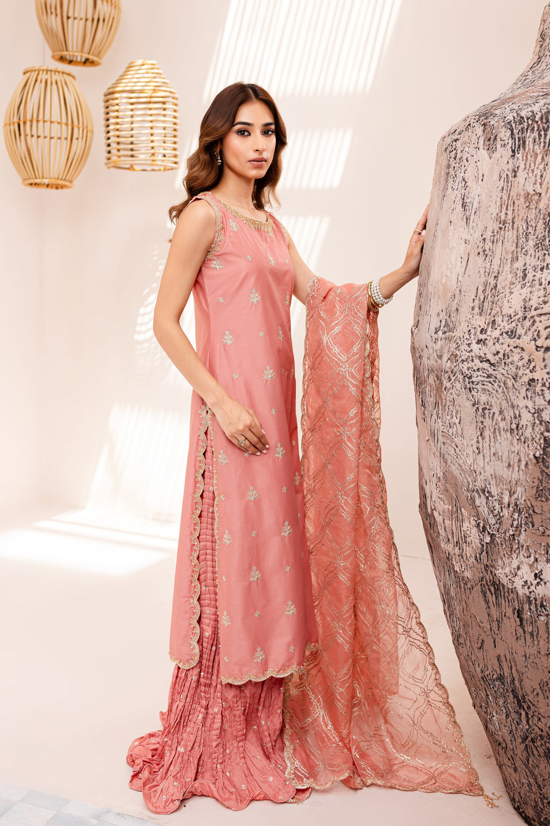 Pink Zerwish 3Pc - Embroidered Luxe PRET - BATIK