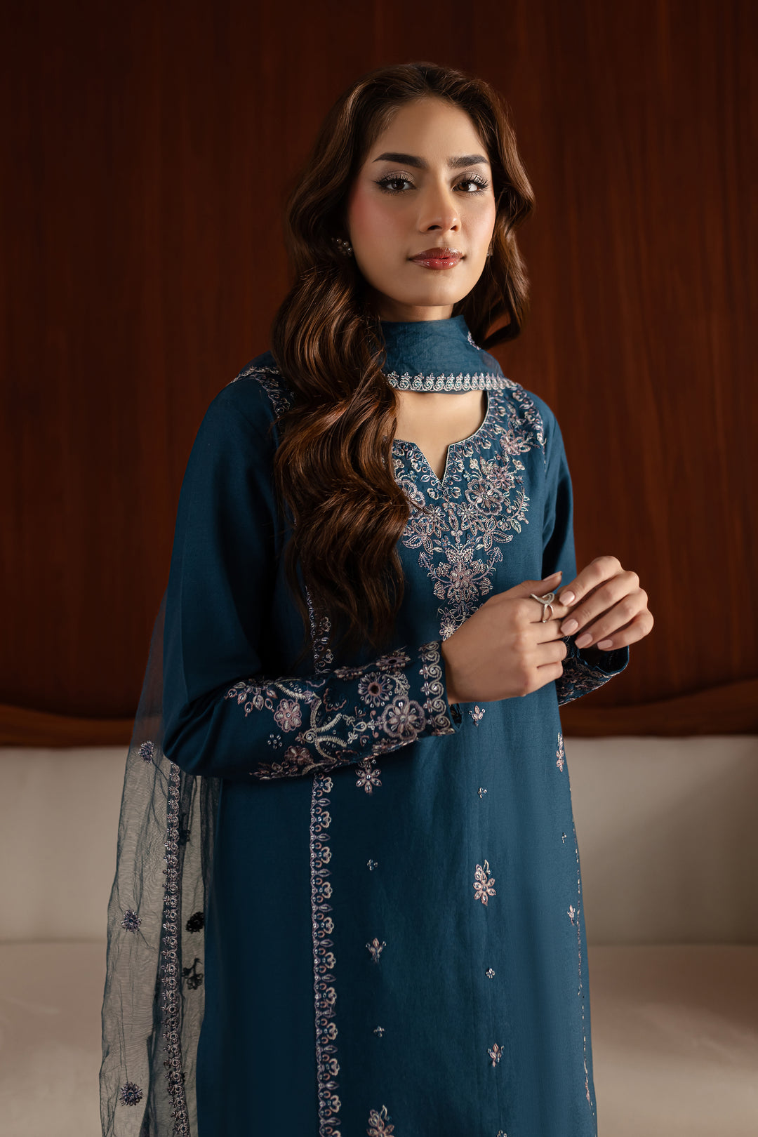 Blue Twinkle 3Pc - Embroidered Khaddar Dress