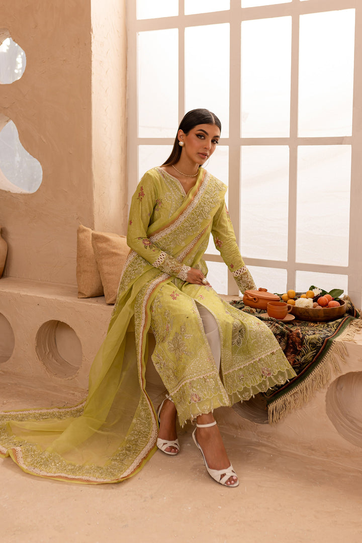 Minty Glaze 3Pc - Embroidered Luxe PRET - BATIK
