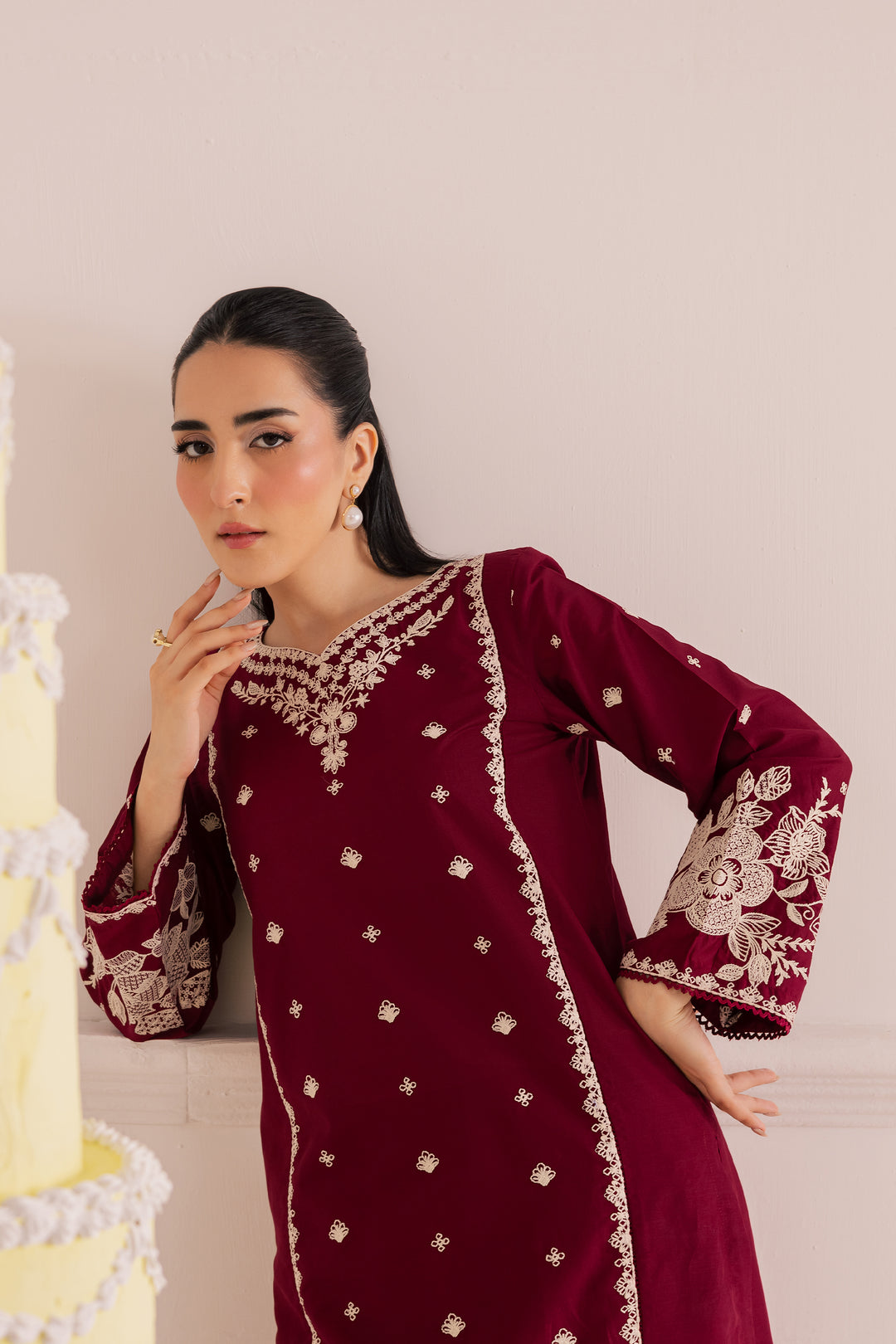 Agean Red 2Pc - Embroidered Casual Pret