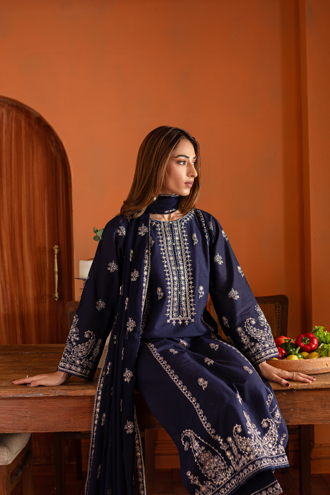 Night Fury 3Pc - Embroidered Khaddar Dress