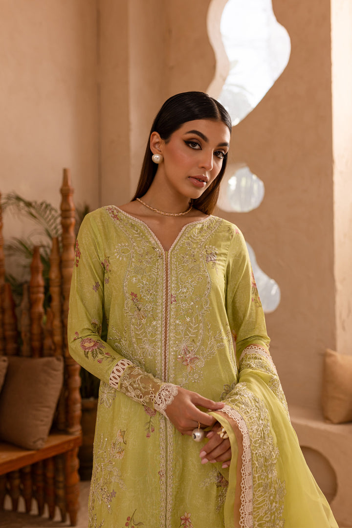 Minty Glaze 3Pc - Embroidered Luxe PRET - BATIK