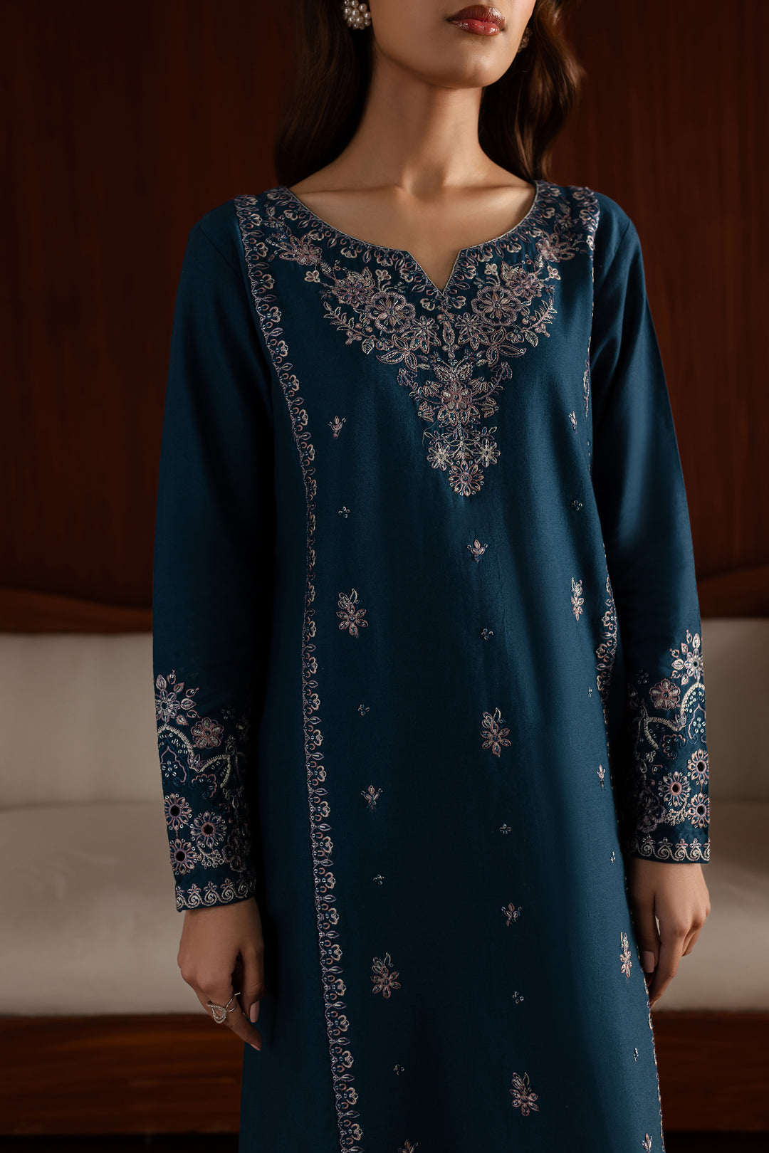 Blue Twinkle 3Pc - Embroidered Khaddar Dress