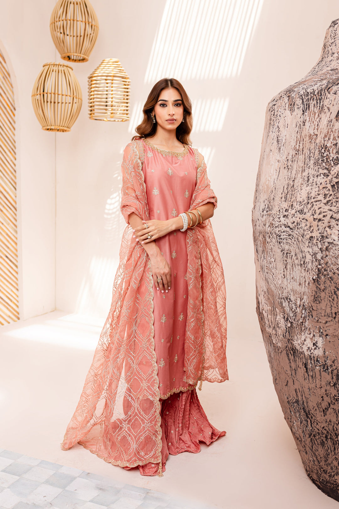 Pink Zerwish 3Pc - Embroidered Luxe PRET - BATIK