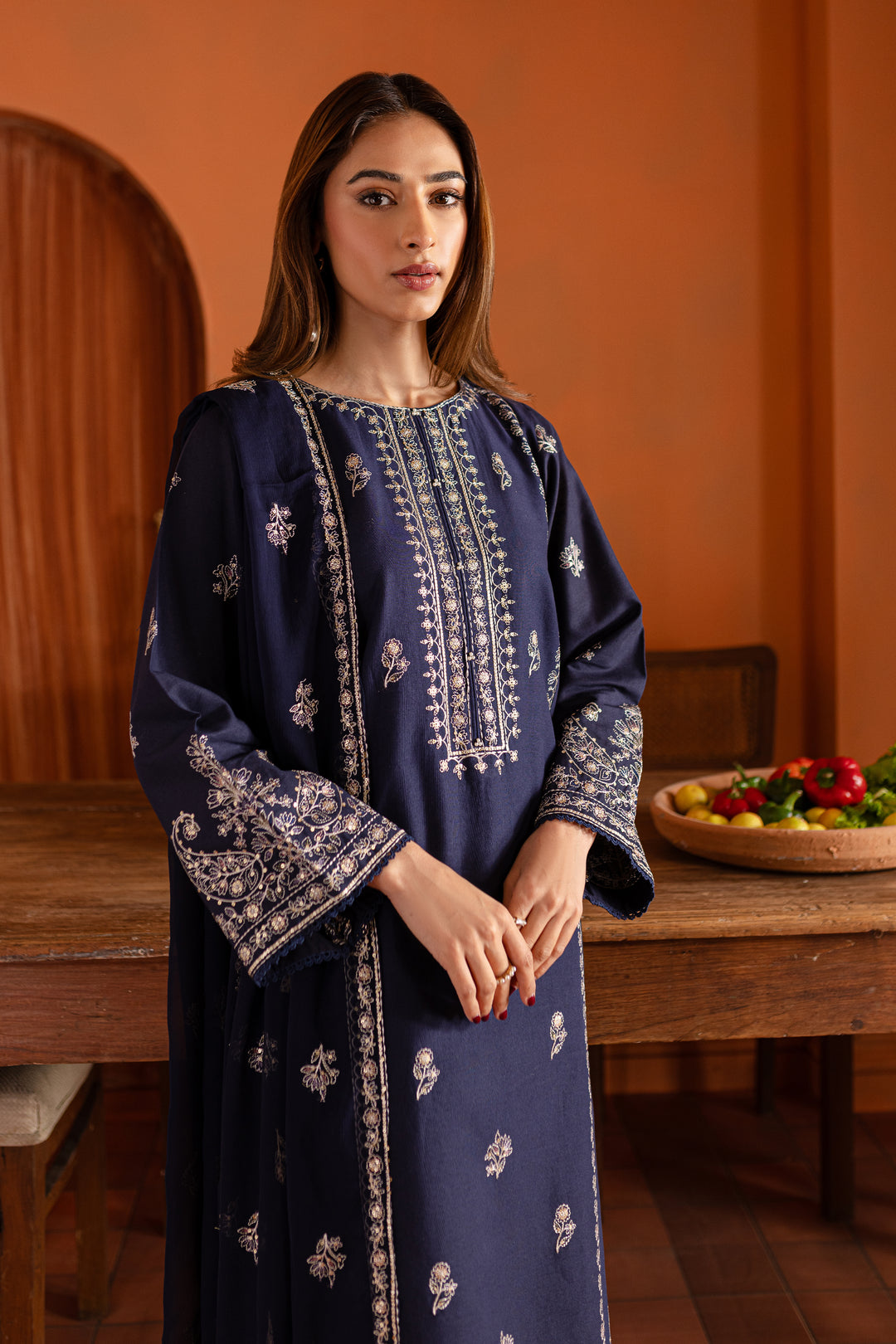 Night Fury 3Pc - Embroidered Khaddar Dress