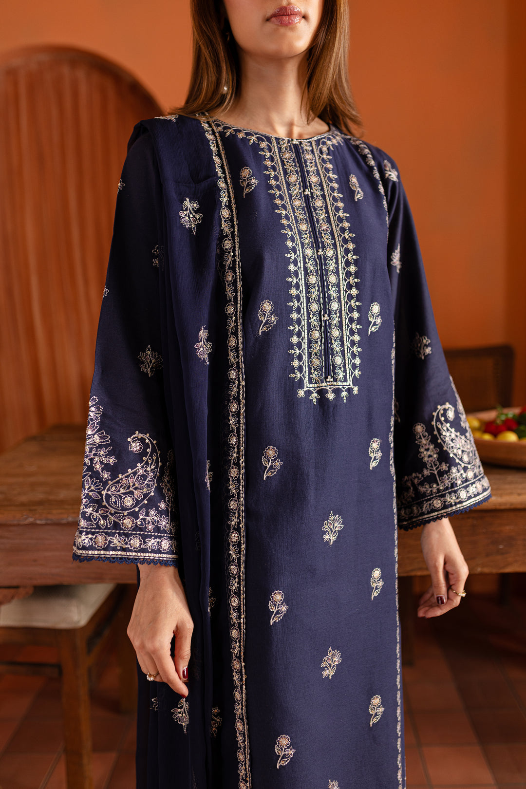 Night Fury 3Pc - Embroidered Khaddar Dress