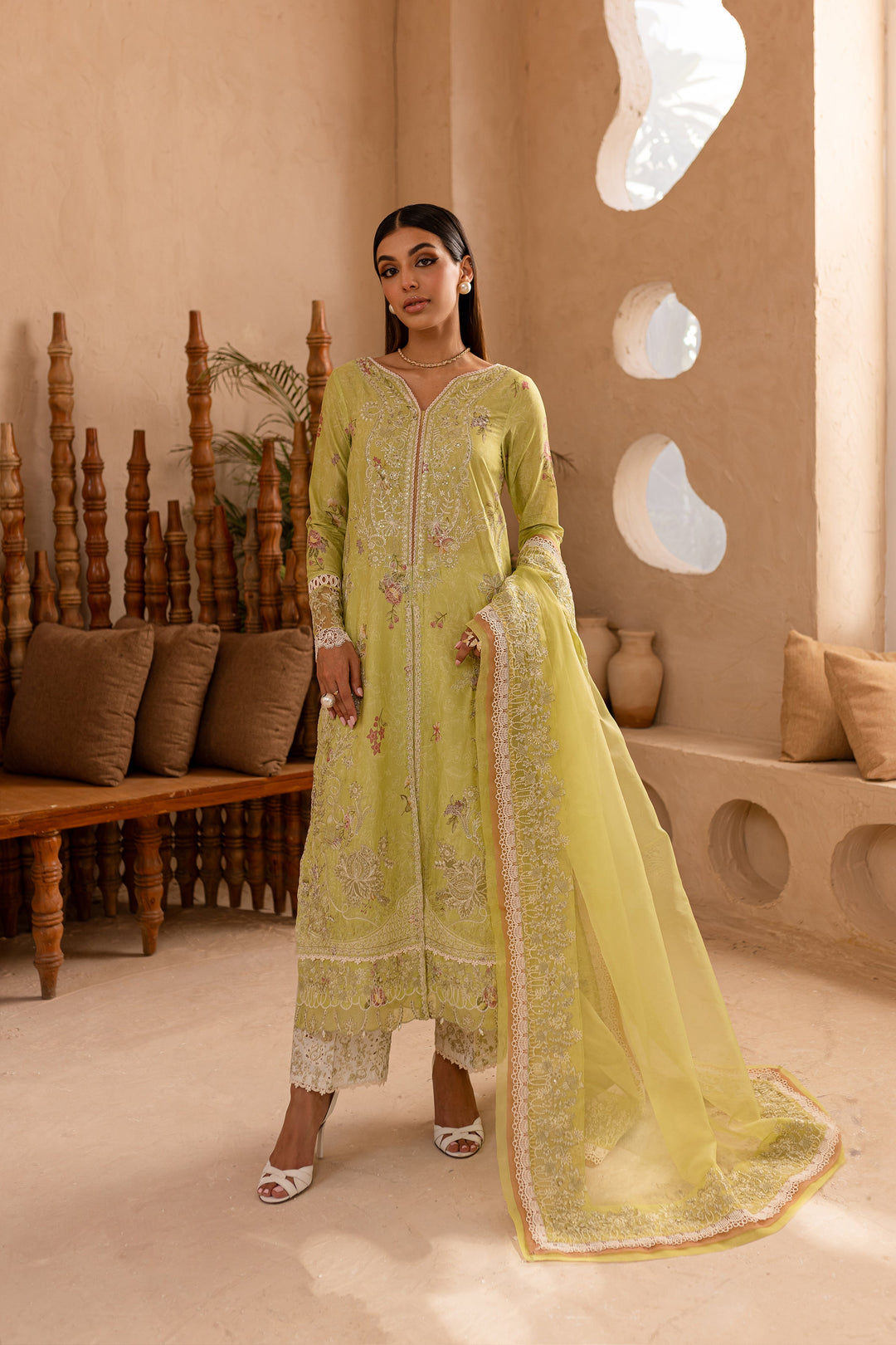 Minty Glaze 3Pc - Embroidered Luxe PRET - BATIK