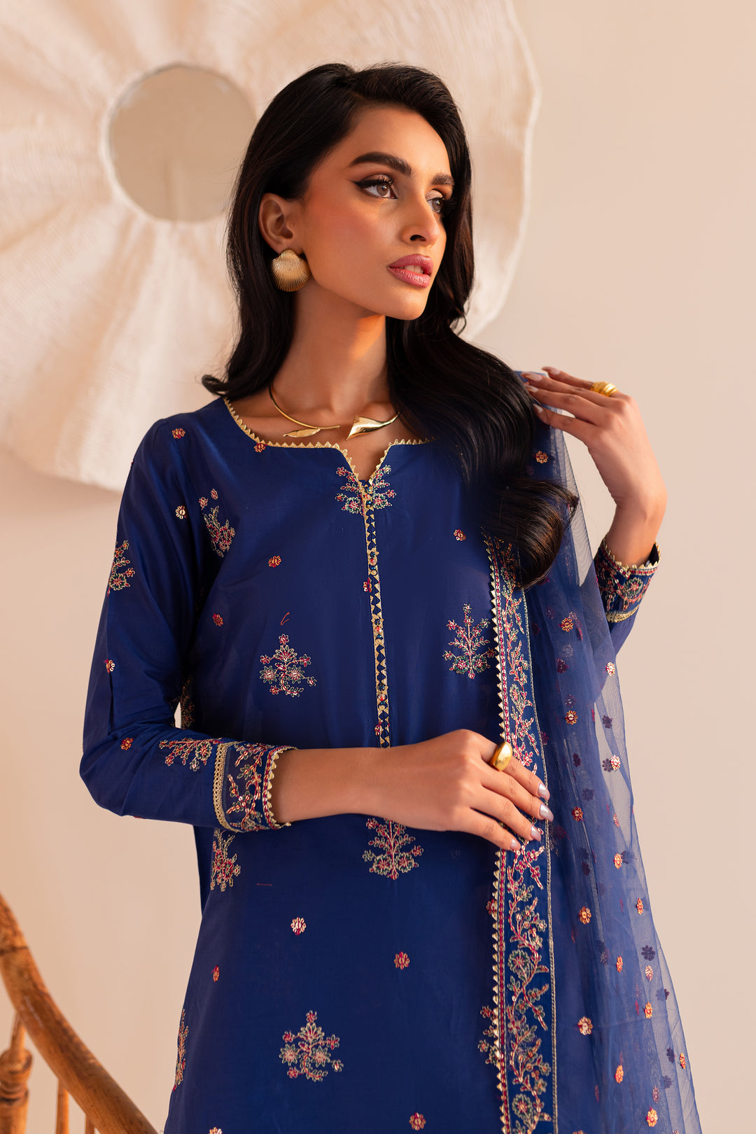 Bluish 3Pc - Embroidered Sharara Pret