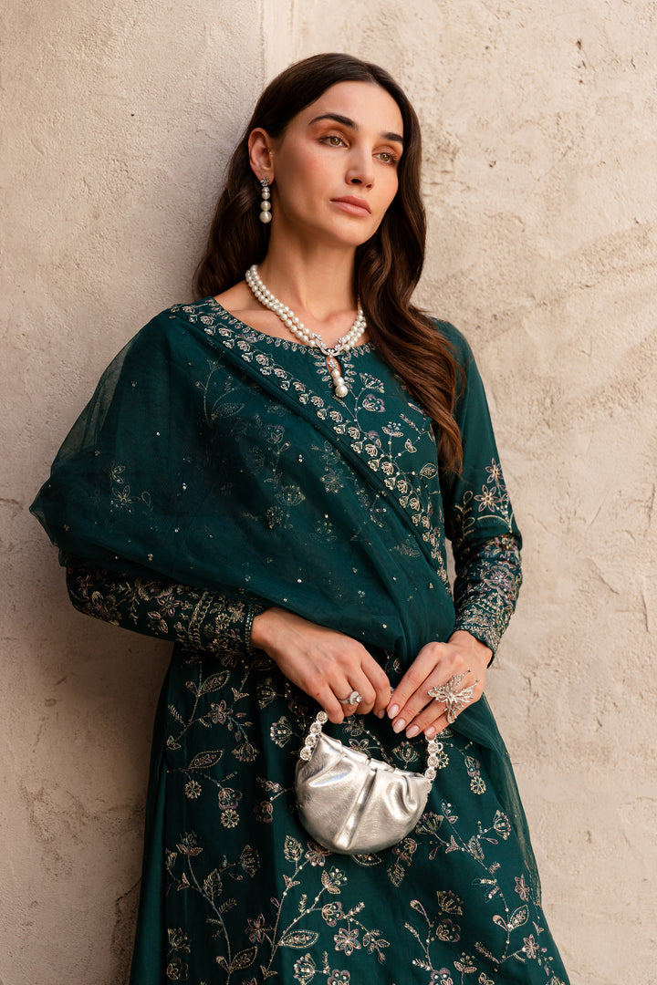 Aura Teal 3Pc - Embroidered Khaddar Dress