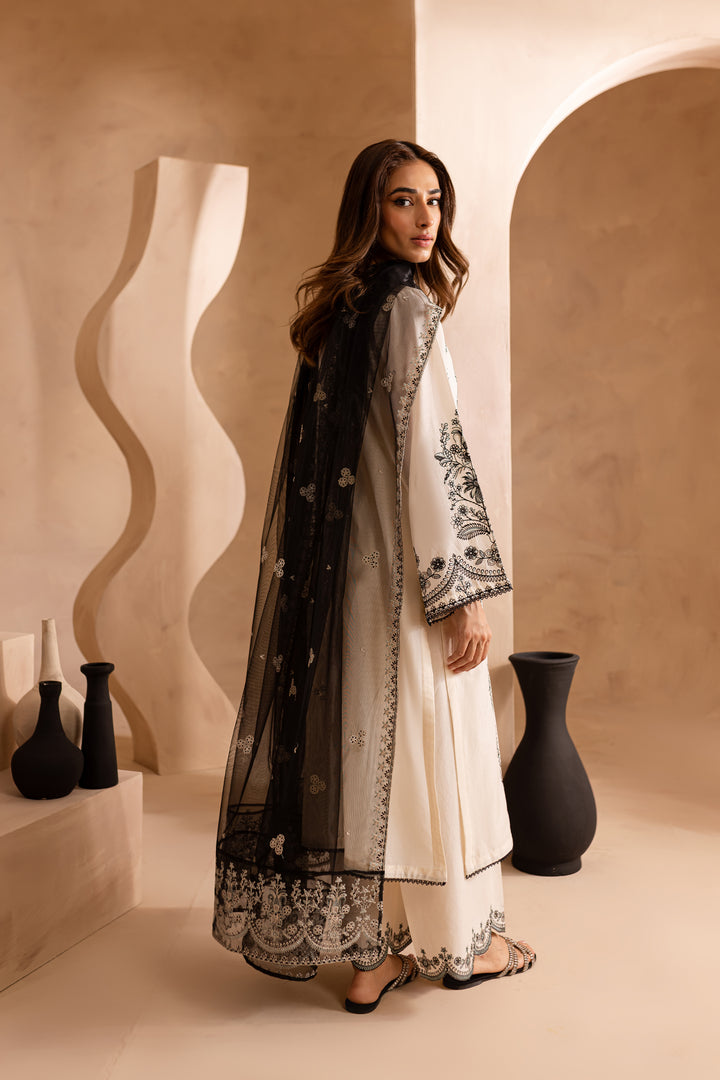 Black White 3Pc - Embroidered Lawn Dress