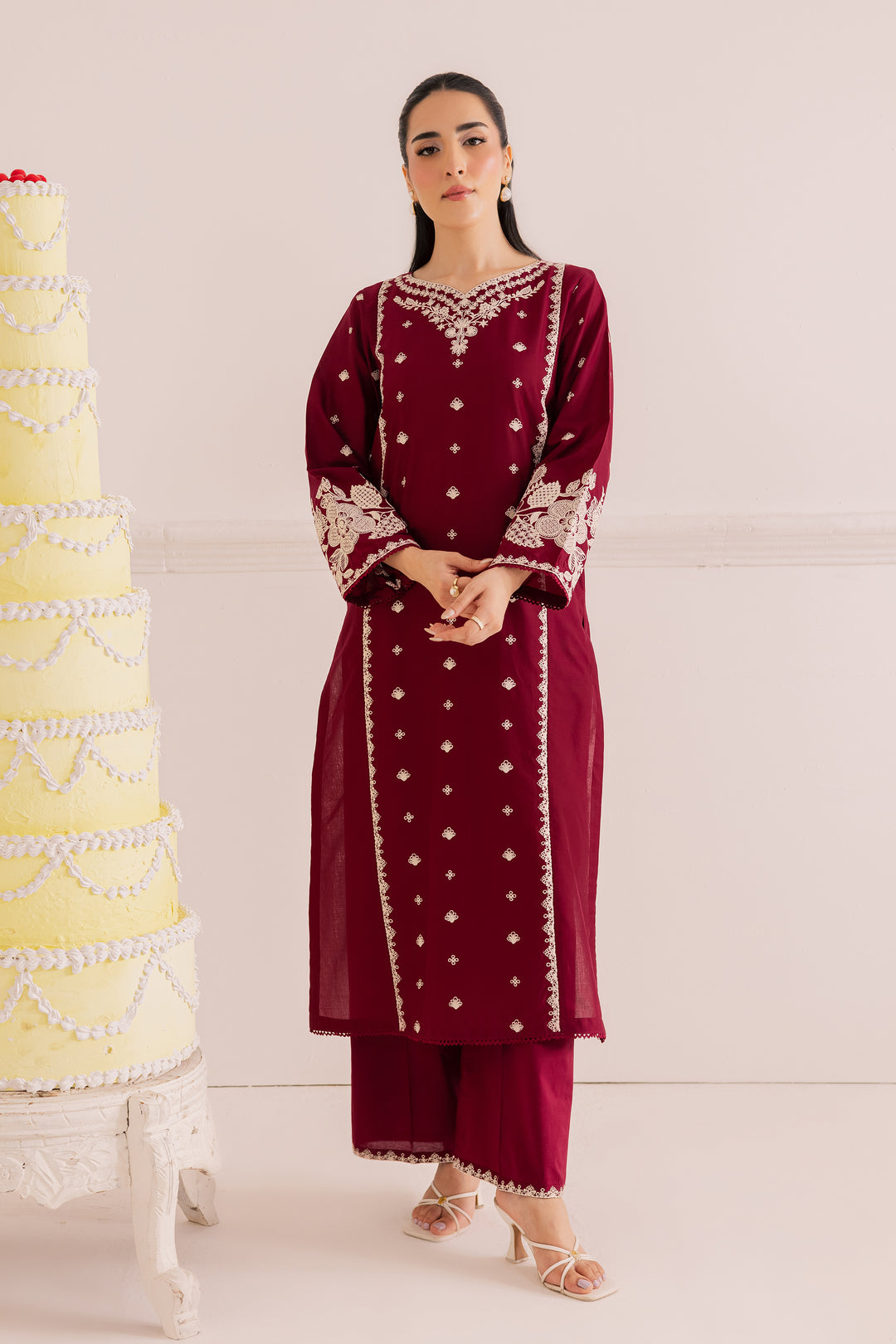 Agean Red 2Pc - Embroidered Casual Pret
