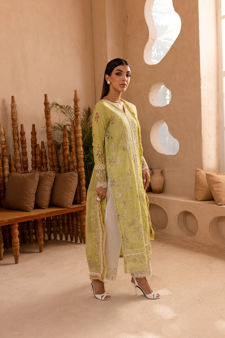 Minty Glaze 3Pc - Embroidered Luxe PRET - BATIK