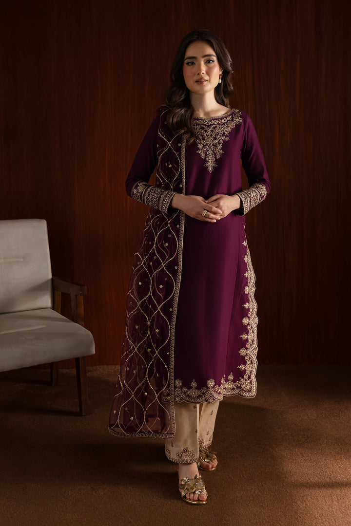 Rose Wine 3Pc - Embroidered Khaddar Dress