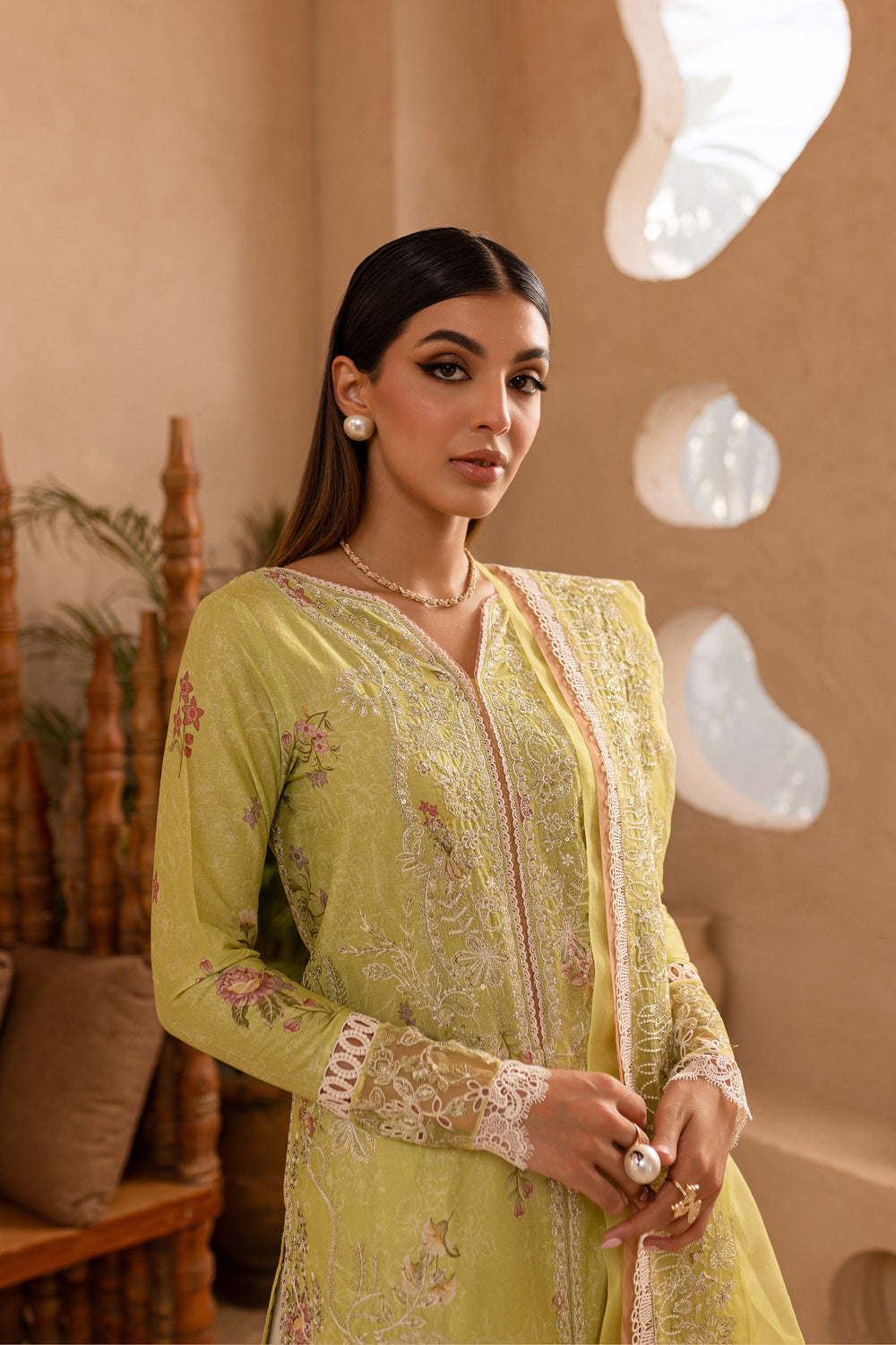 Minty Glaze 3Pc - Embroidered Luxe PRET - BATIK