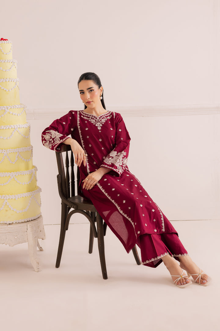 Agean Red 2Pc - Embroidered Casual Pret