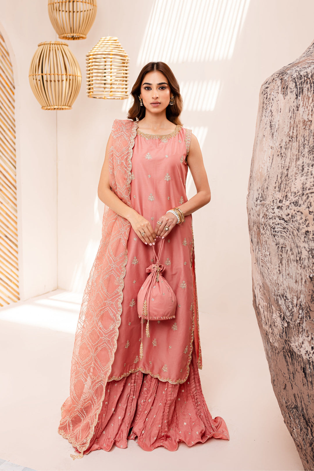 Pink Zerwish 3Pc - Embroidered Luxe PRET - BATIK