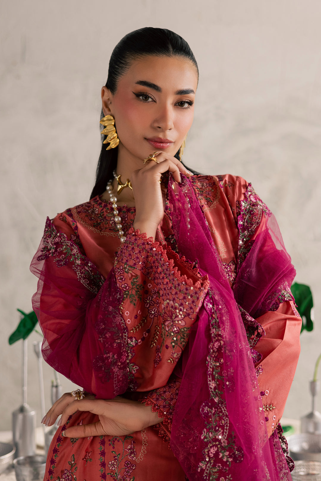 Rust Nazneen 3Pc - Festive Embroidered Lawn