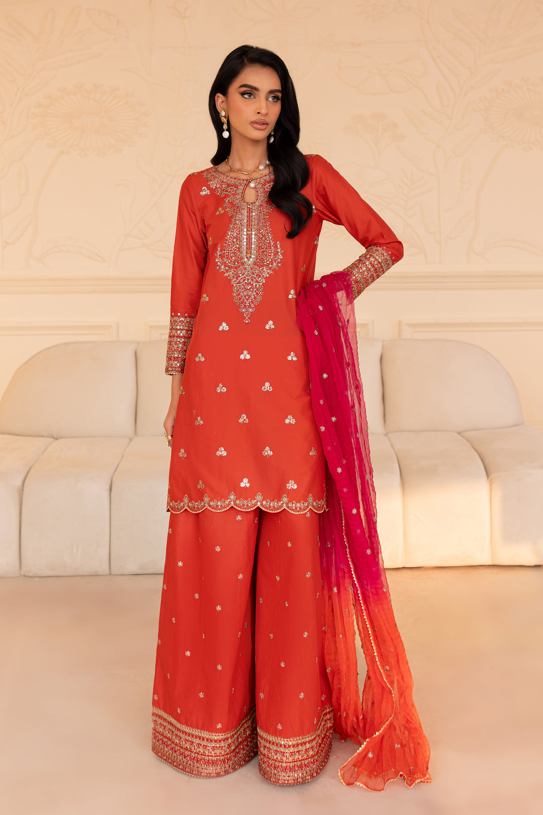 Rusteez 3Pc - Embroidered Sharara Pret