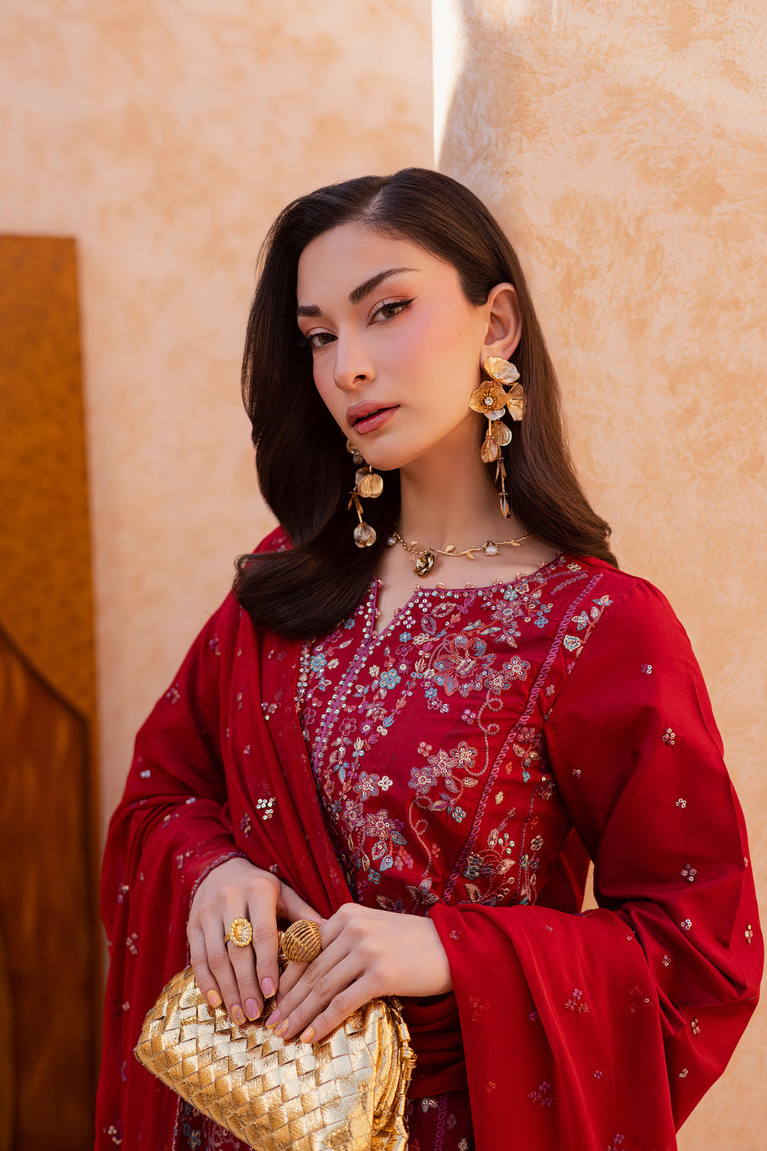 Red Delight 3Pc - Festive Embroidered Lawn