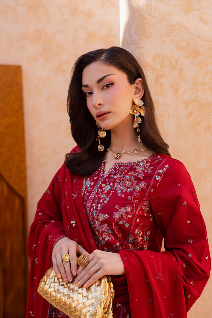 Red Delight 3Pc - Festive Embroidered Lawn