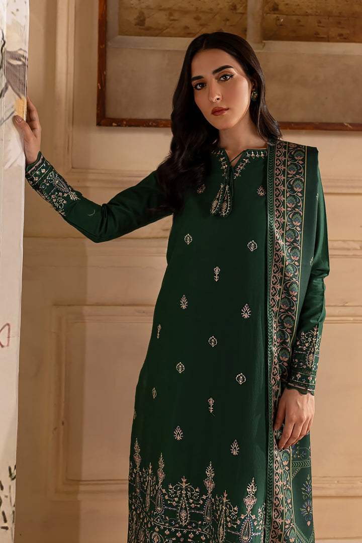 Green Sam 3Pc - Embroidered Khaddar Dress