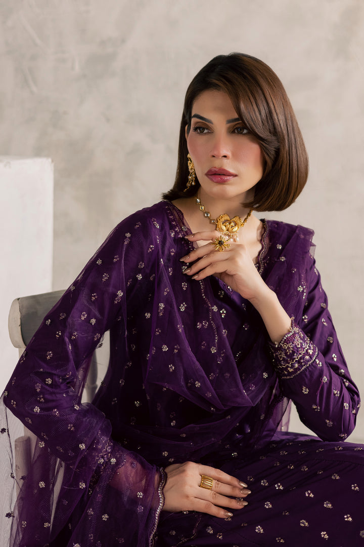 Purple Elaf 3Pc - Festive Embroidered Lawn