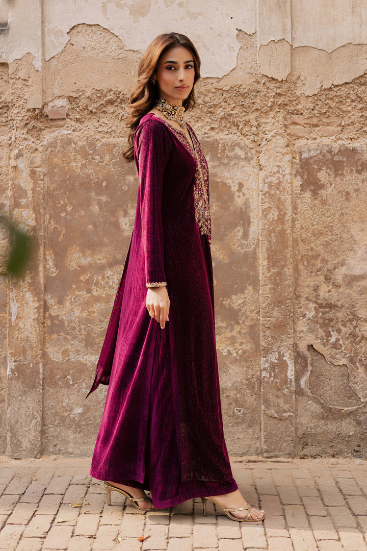 Maroon Aylin 3Pc - Velvet Formal Dress