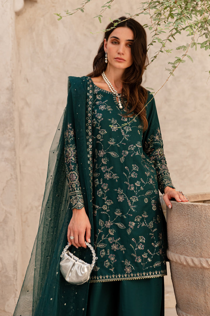 Aura Teal 3Pc - Embroidered Khaddar Dress