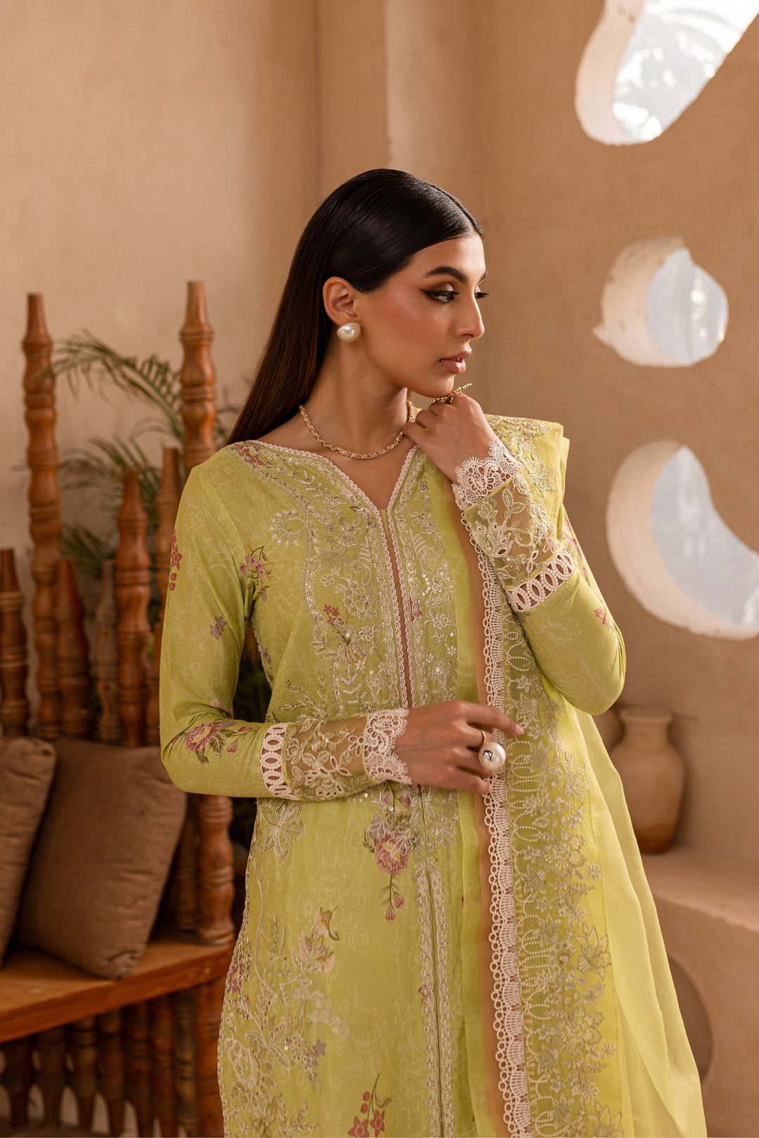Minty Glaze 3Pc - Embroidered Luxe PRET - BATIK