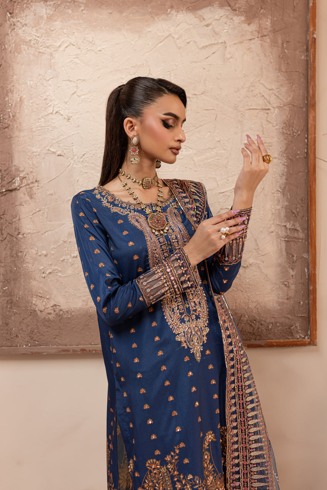 Blue Sapphire 3Pc - Embroidered Luxe PRET