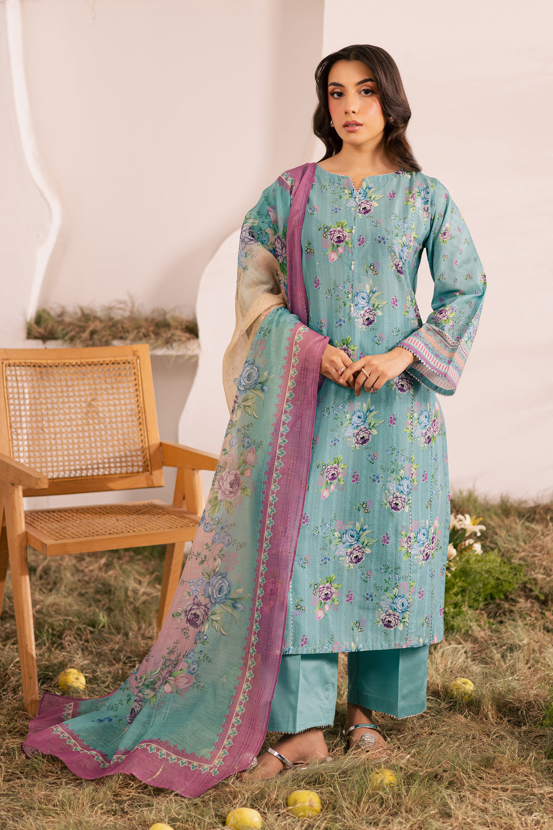 Blue Alcea 3Pc - Printed Lawn Dress