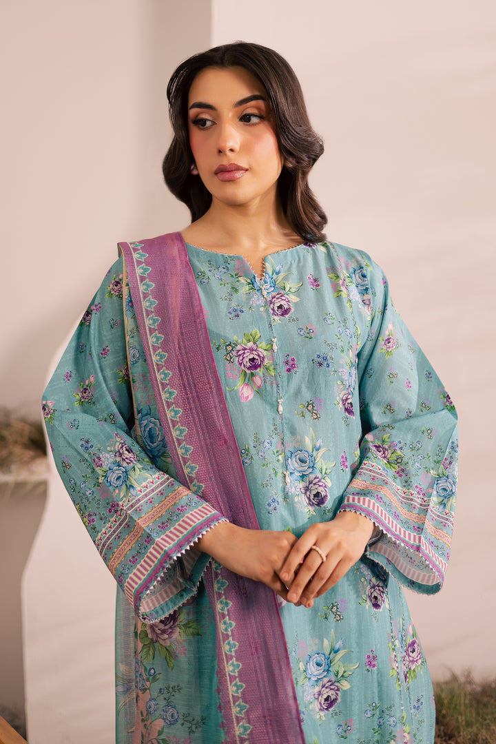 Blue Alcea 3Pc - Printed Lawn Dress