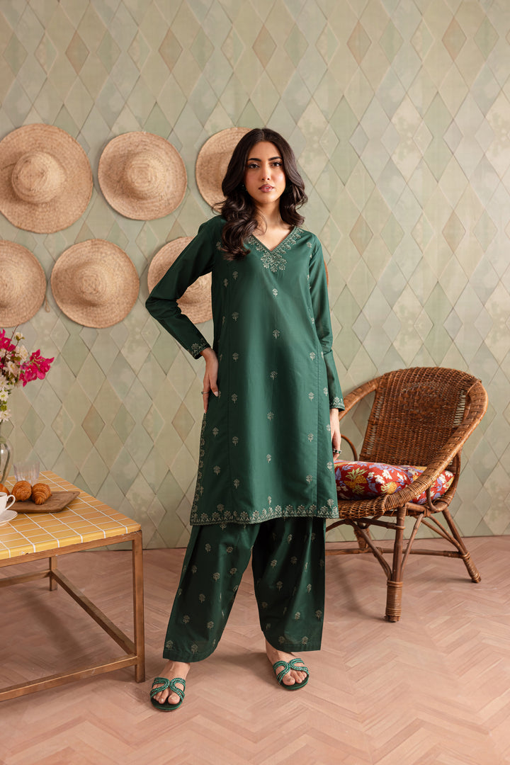 Green Brick 2Pc - Embroidered Lawn Dress