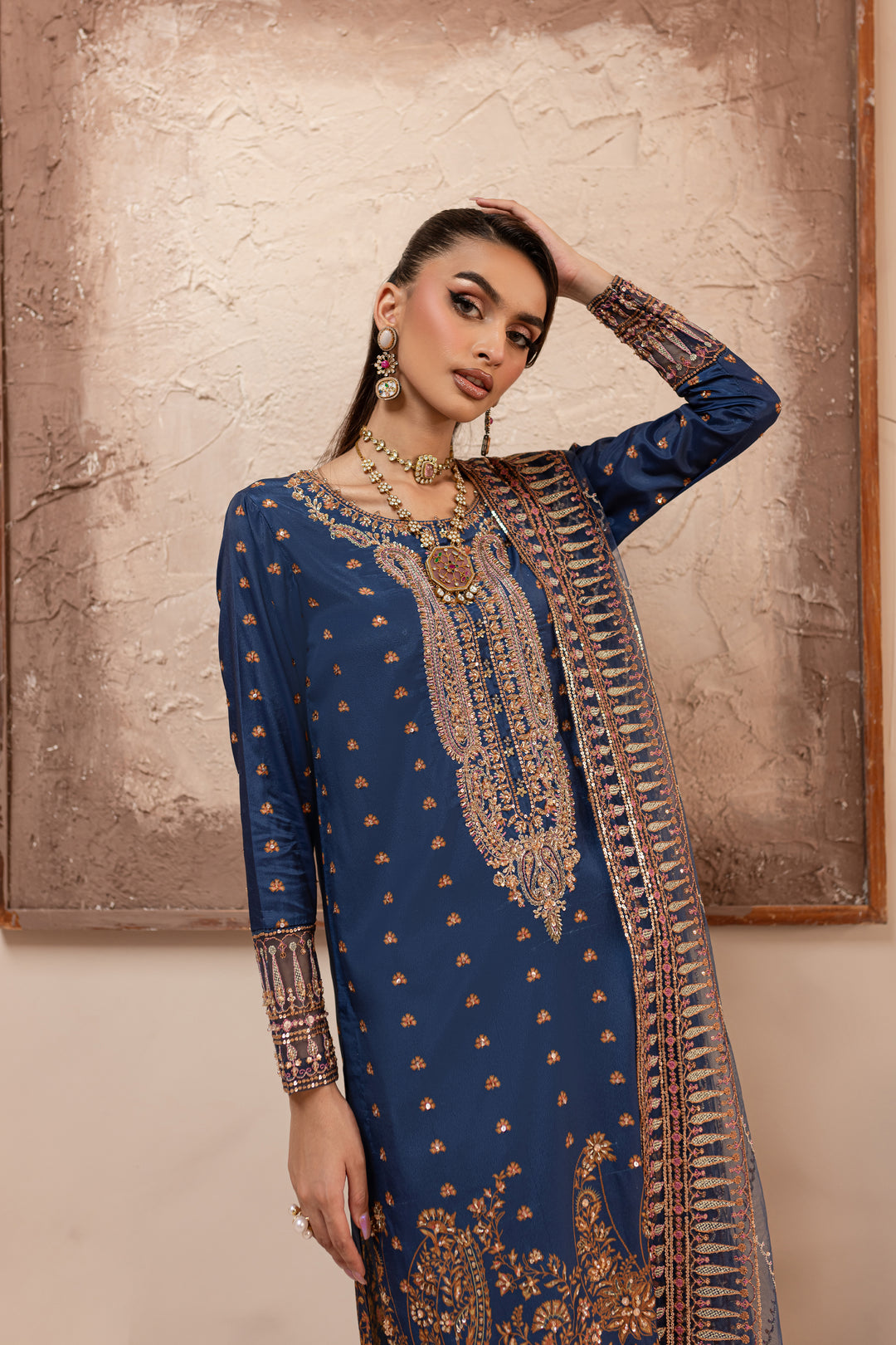 Blue Sapphire 3Pc - Embroidered Luxe PRET