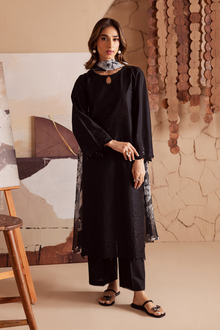 Dark Night 3Pc - Embroidered Lawn Dress