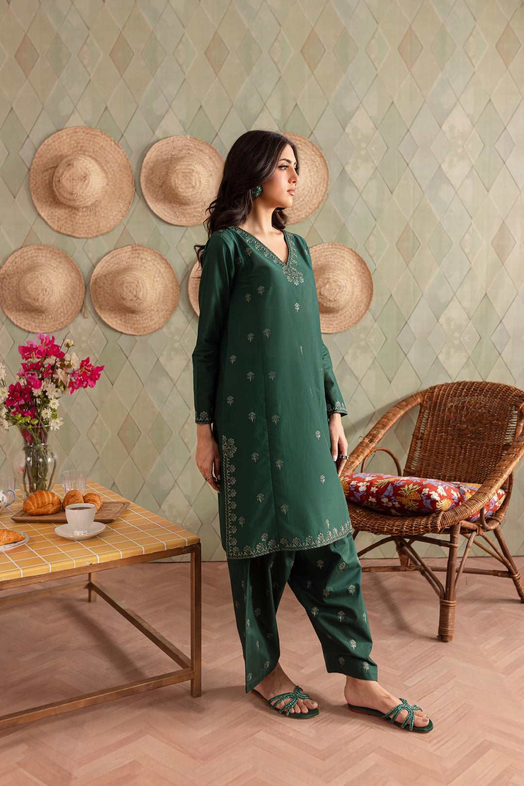 Green Brick 2Pc - Embroidered Lawn Dress