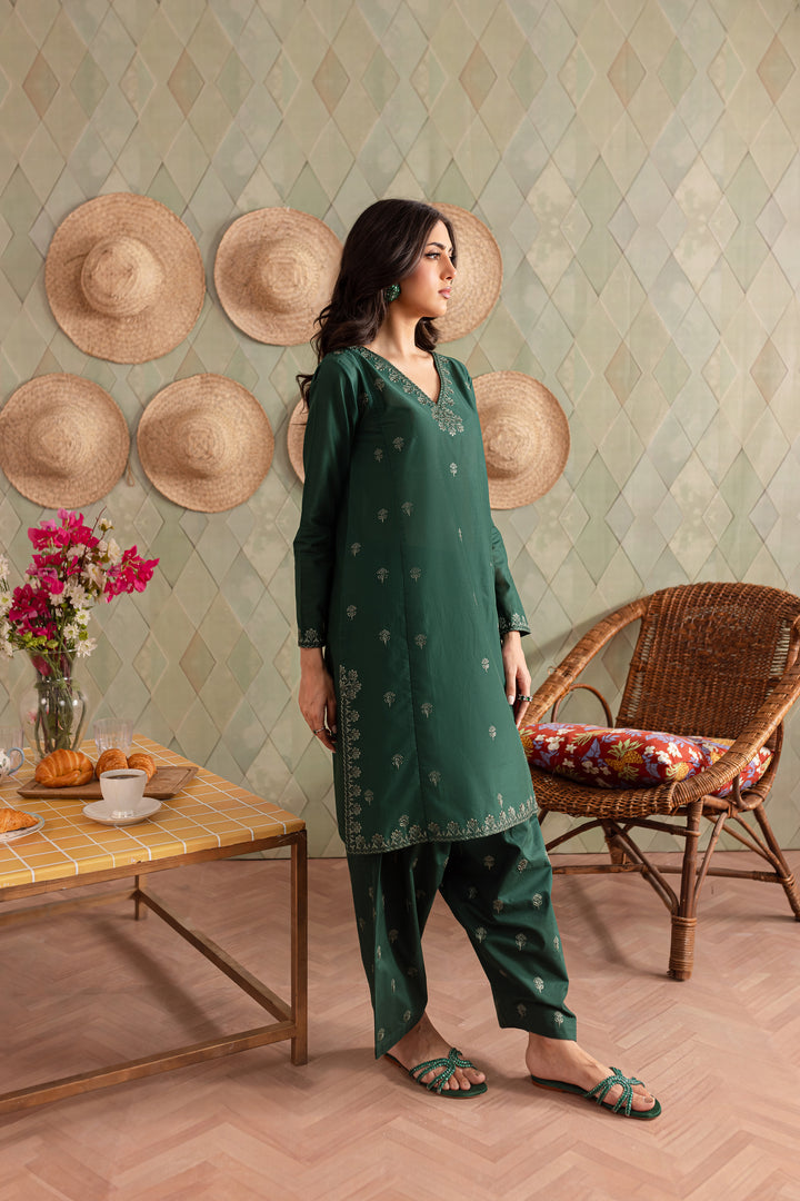 Green Brick 2Pc - Embroidered Lawn Dress