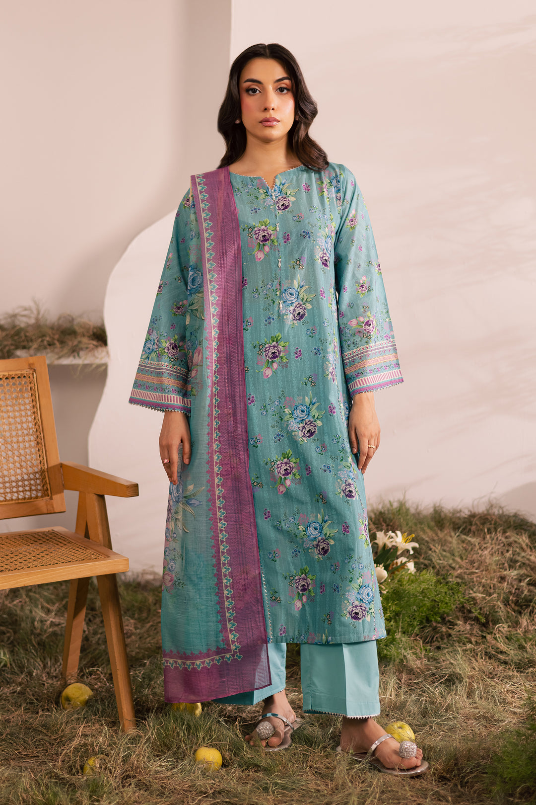 Blue Alcea 3Pc - Printed Lawn Dress