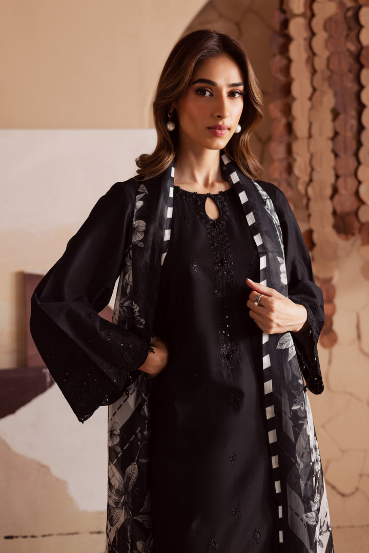Dark Night 3Pc - Embroidered Lawn Dress