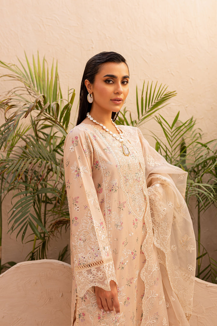 Ammar Peach 3Pc - Embroidered Luxe PRET - BATIK