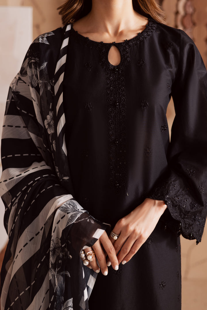 Dark Night 3Pc - Embroidered Lawn Dress