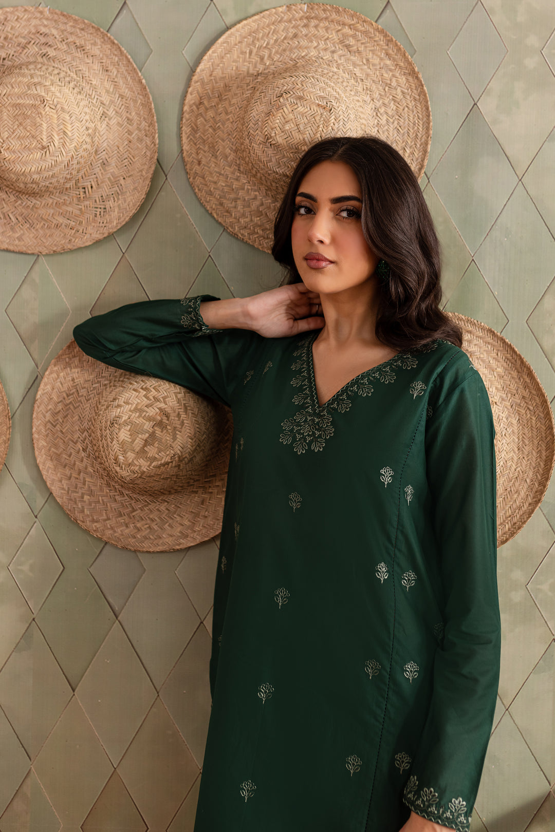 Green Brick 2Pc - Embroidered Lawn Dress