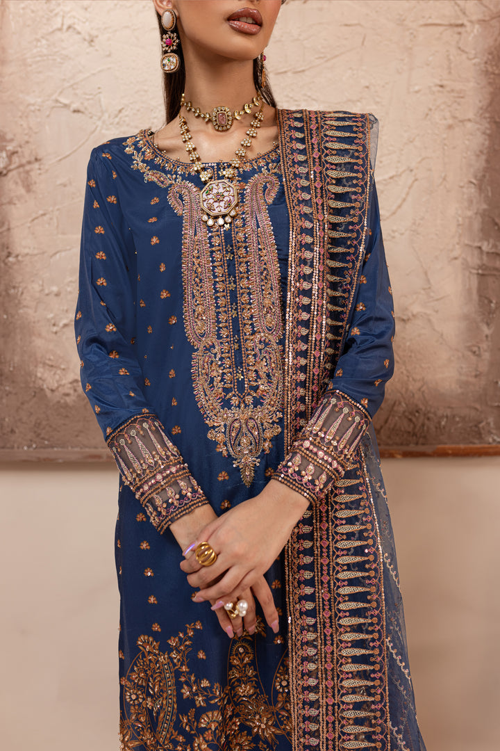 Blue Sapphire 3Pc - Embroidered Luxe PRET