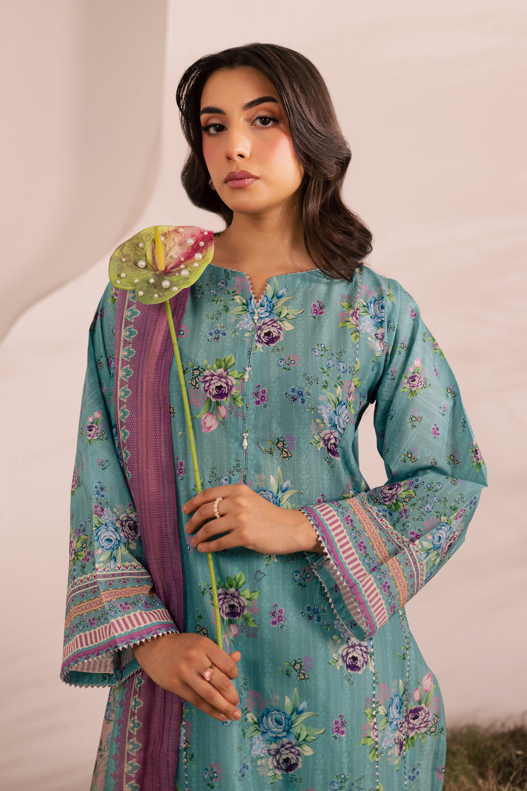 Blue Alcea 3Pc - Printed Lawn Dress