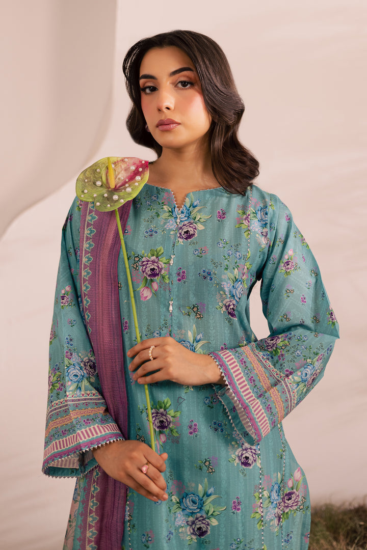 Blue Alcea 3Pc - Printed Lawn Dress