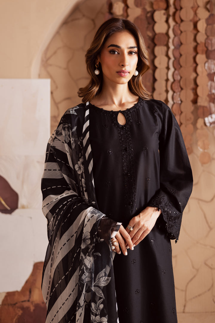 Dark Night 3Pc - Embroidered Lawn Dress
