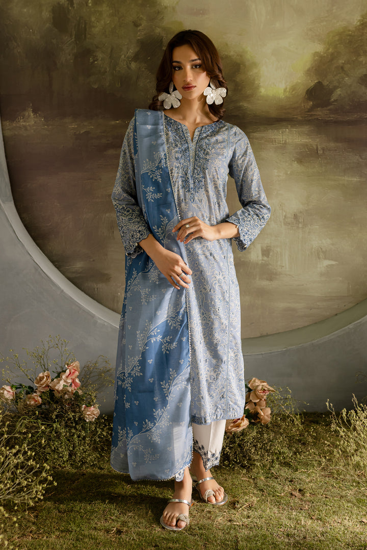 Ayla Blue 3Pc - Printed Lawn Dress